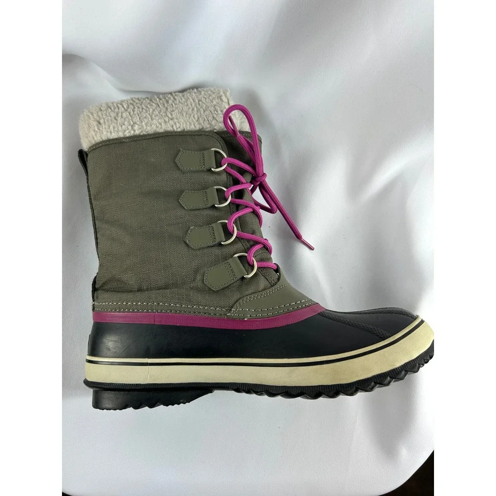 Sorel 1964 Pac 2 Waterproof Winter Boots Olive Green Pink Sherpa Trim Size 11 - Picture 4 of 11